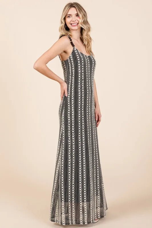 GeeGee Plus Size Striped Scoop Neck Beaded Strap Maxi Dress - Love Salve 