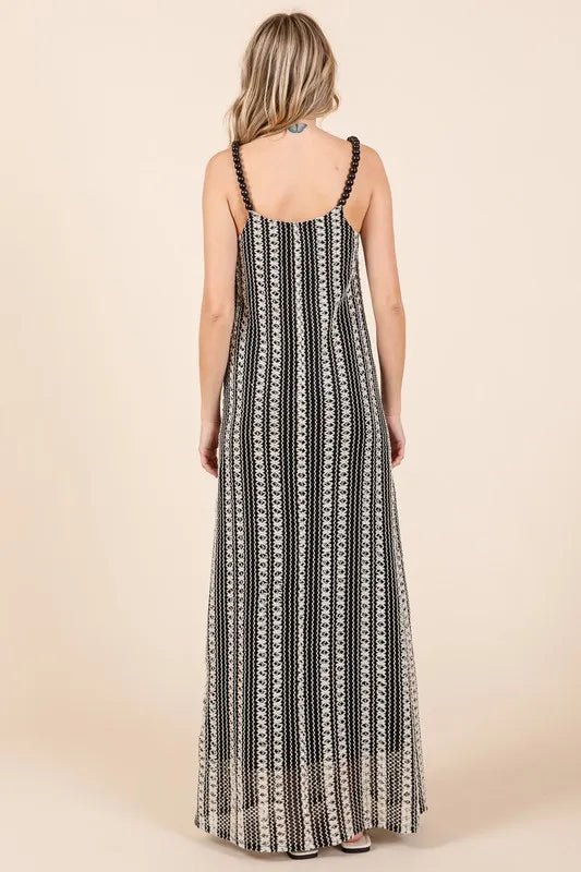 GeeGee Plus Size Striped Scoop Neck Beaded Strap Maxi Dress - Love Salve 