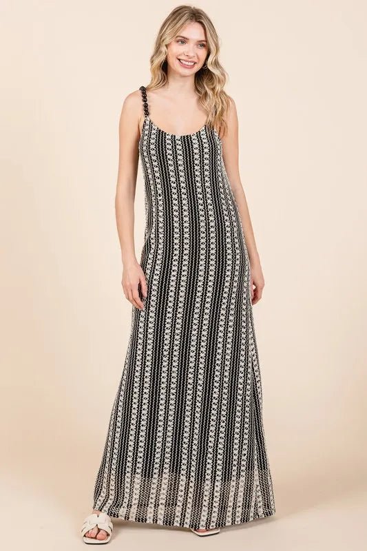 GeeGee Plus Size Striped Scoop Neck Beaded Strap Maxi Dress - Love Salve 