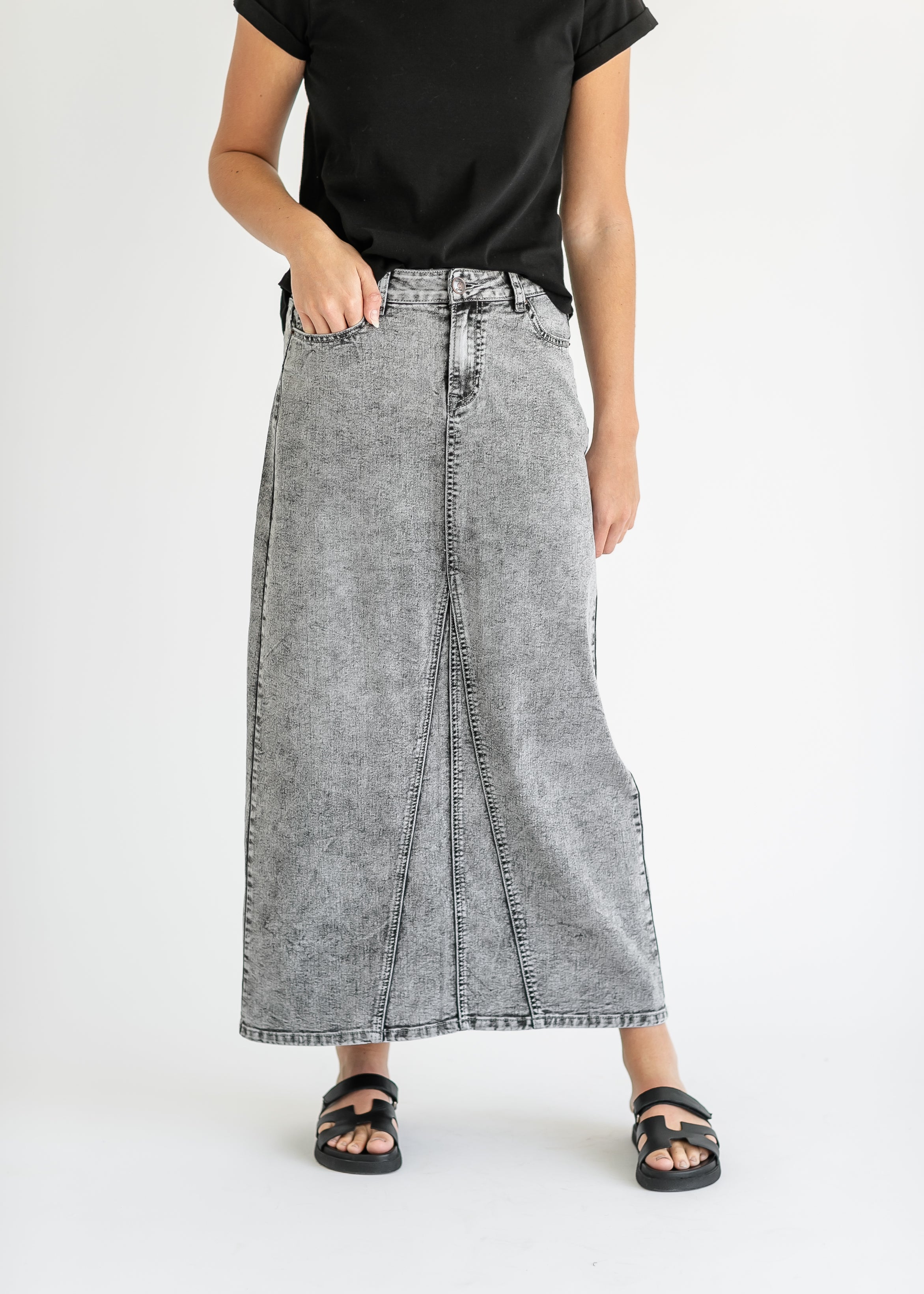 Genevieve A-line Denim Maxi Skirt Inherit Co.