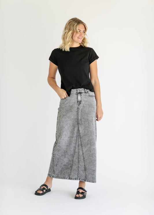 Genevieve A-line Denim Maxi Skirt Inherit Co.