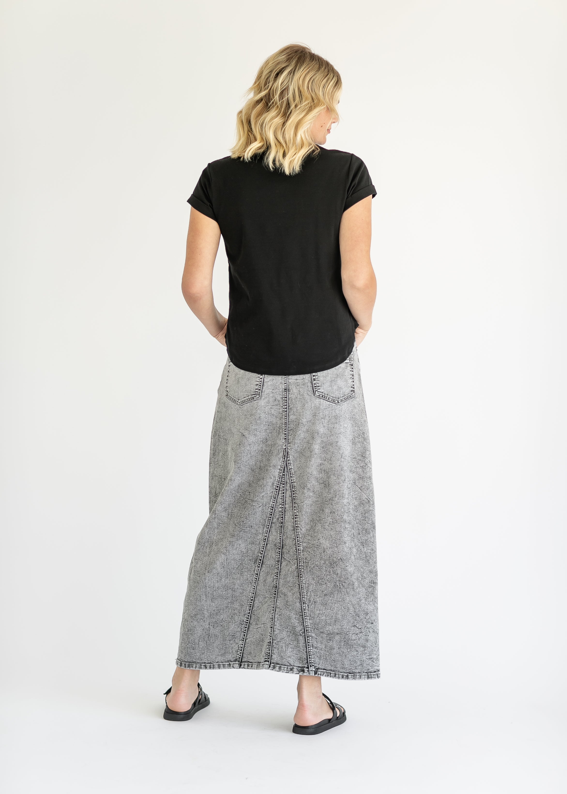 Genevieve A-line Denim Maxi Skirt Inherit Co.