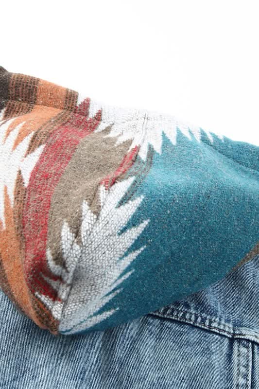Geometric Print Frayed Hem Denim Jacket - Love Salve 