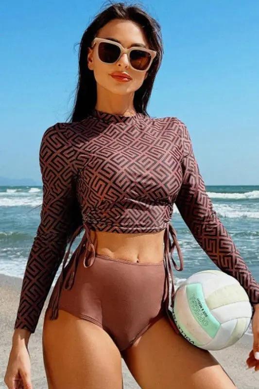 Geometric Printed Ruched Two Pieces Swimsuit for Women - Love Salve 