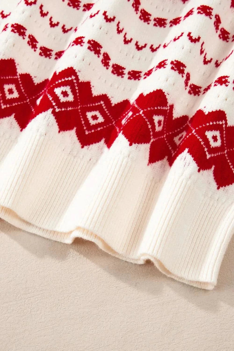 Geometric Round Neck Dropped Shoulder Sweater - Love Salve 