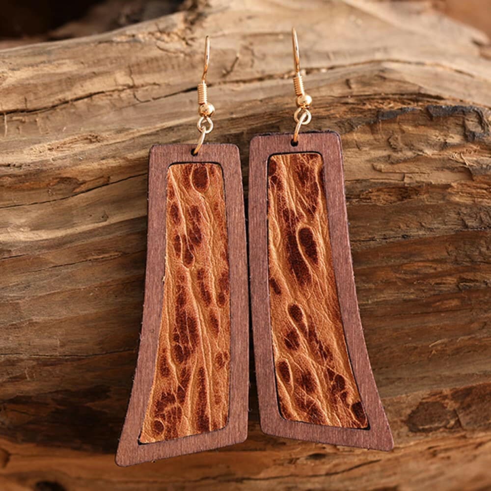 Geometrical Shape Wooden Dangle Earrings - Love Salve