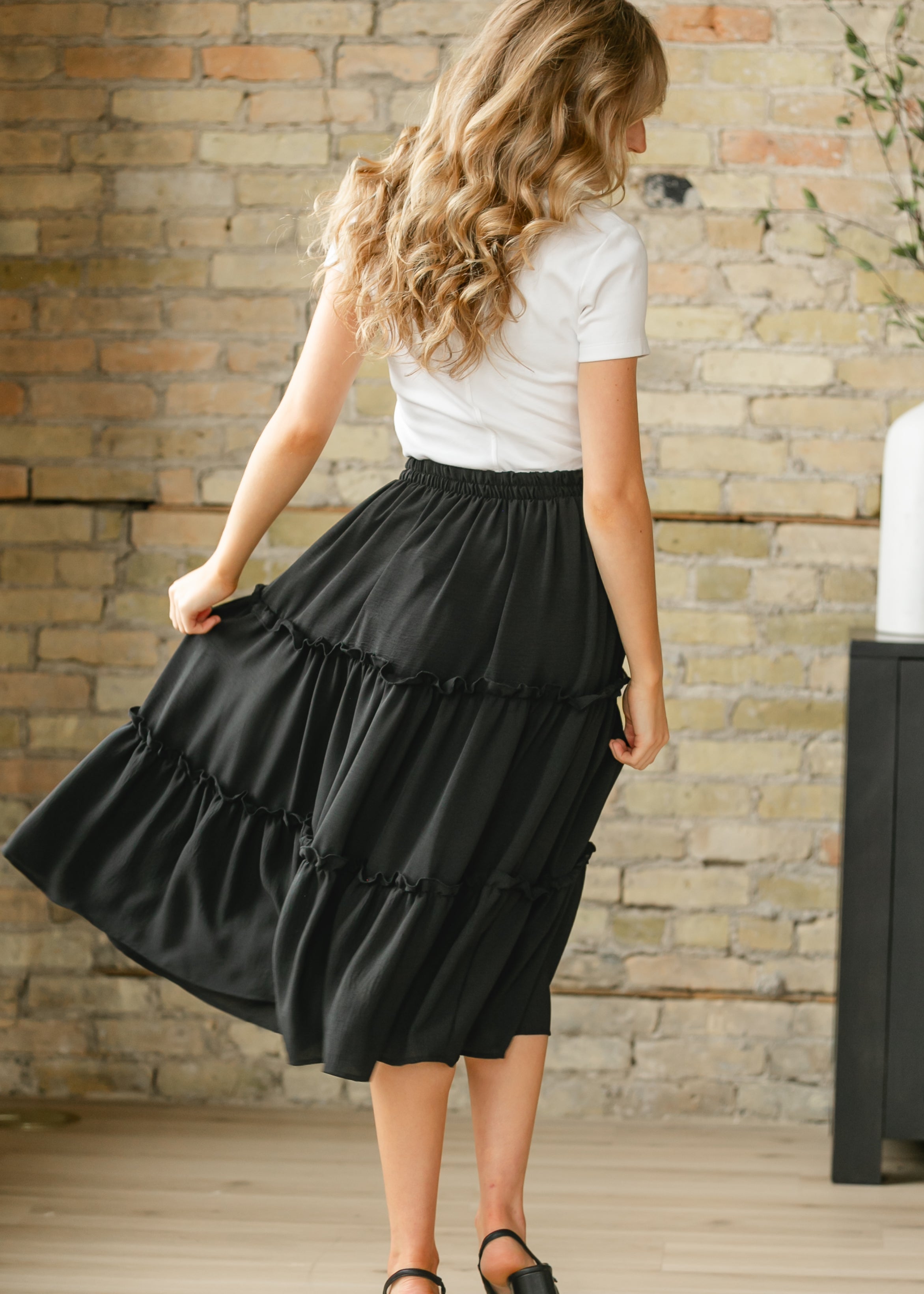 Giana Ruffle Tiered Midi Skirt Inherit Co.