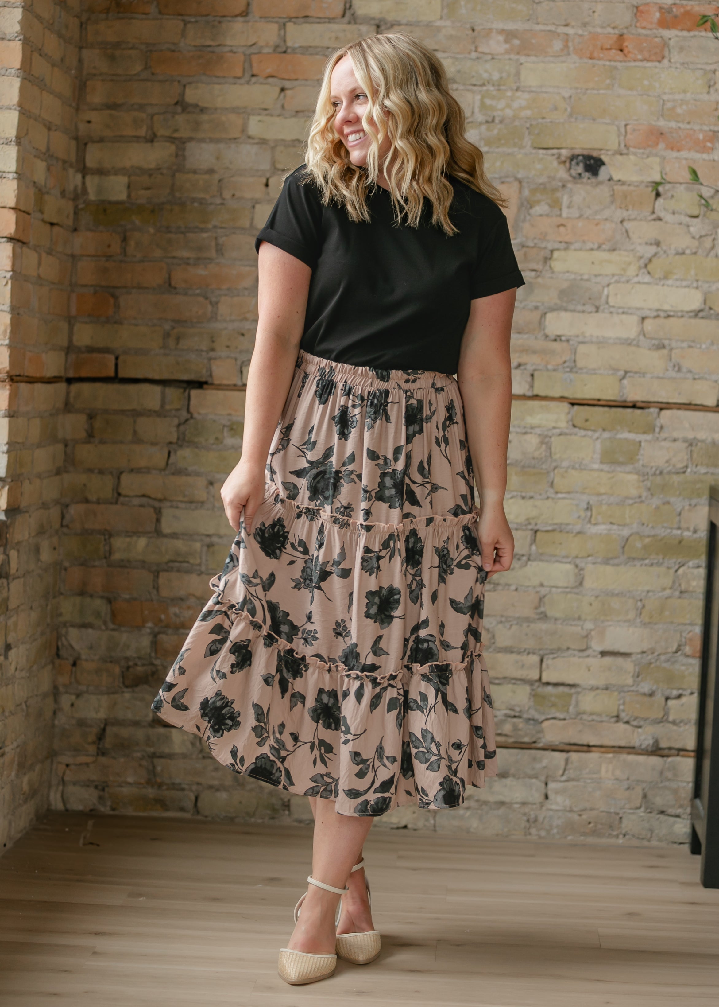 Giana Ruffle Tiered Midi Skirt Inherit Co.