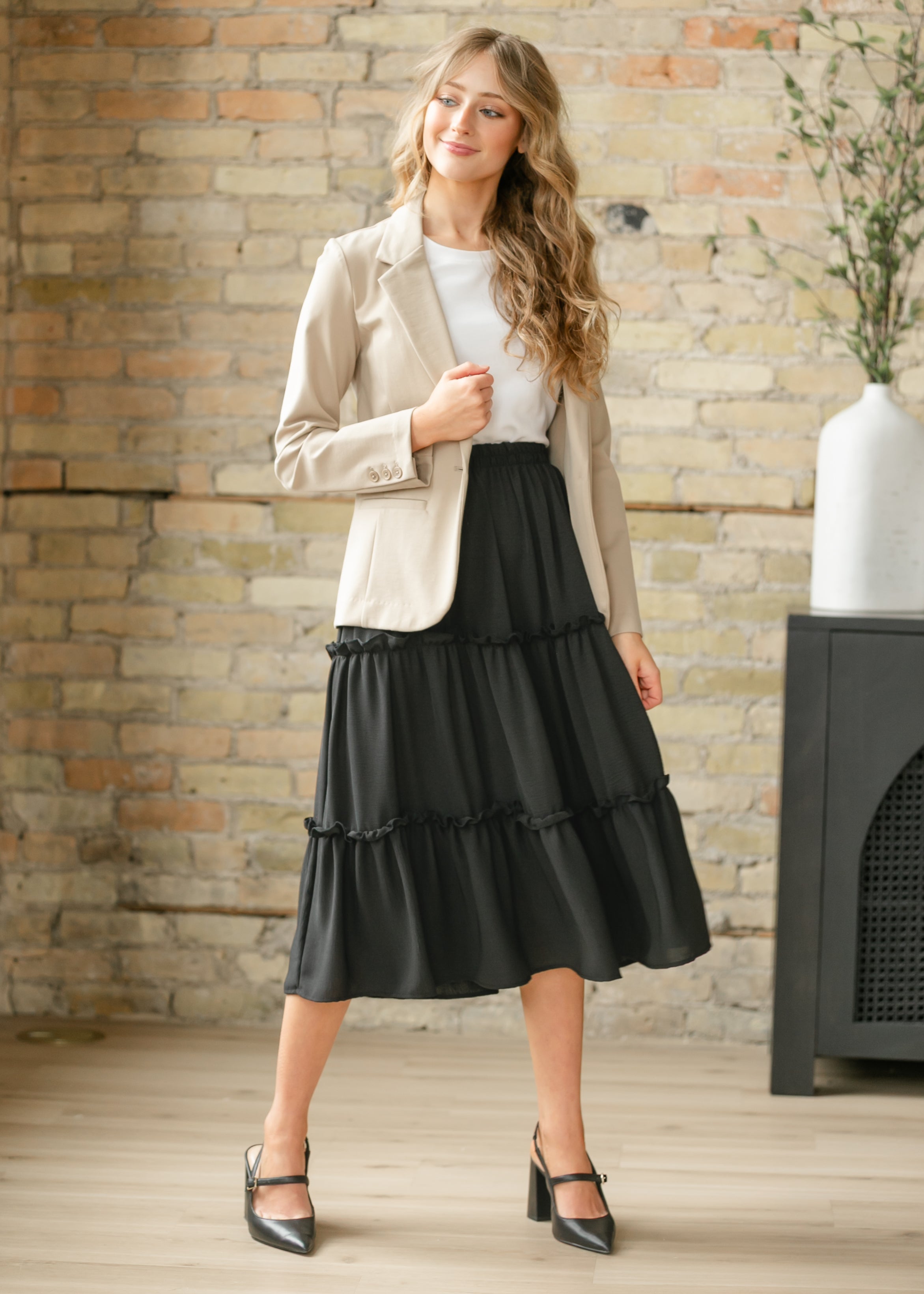 Giana Ruffle Tiered Midi Skirt Inherit Co.