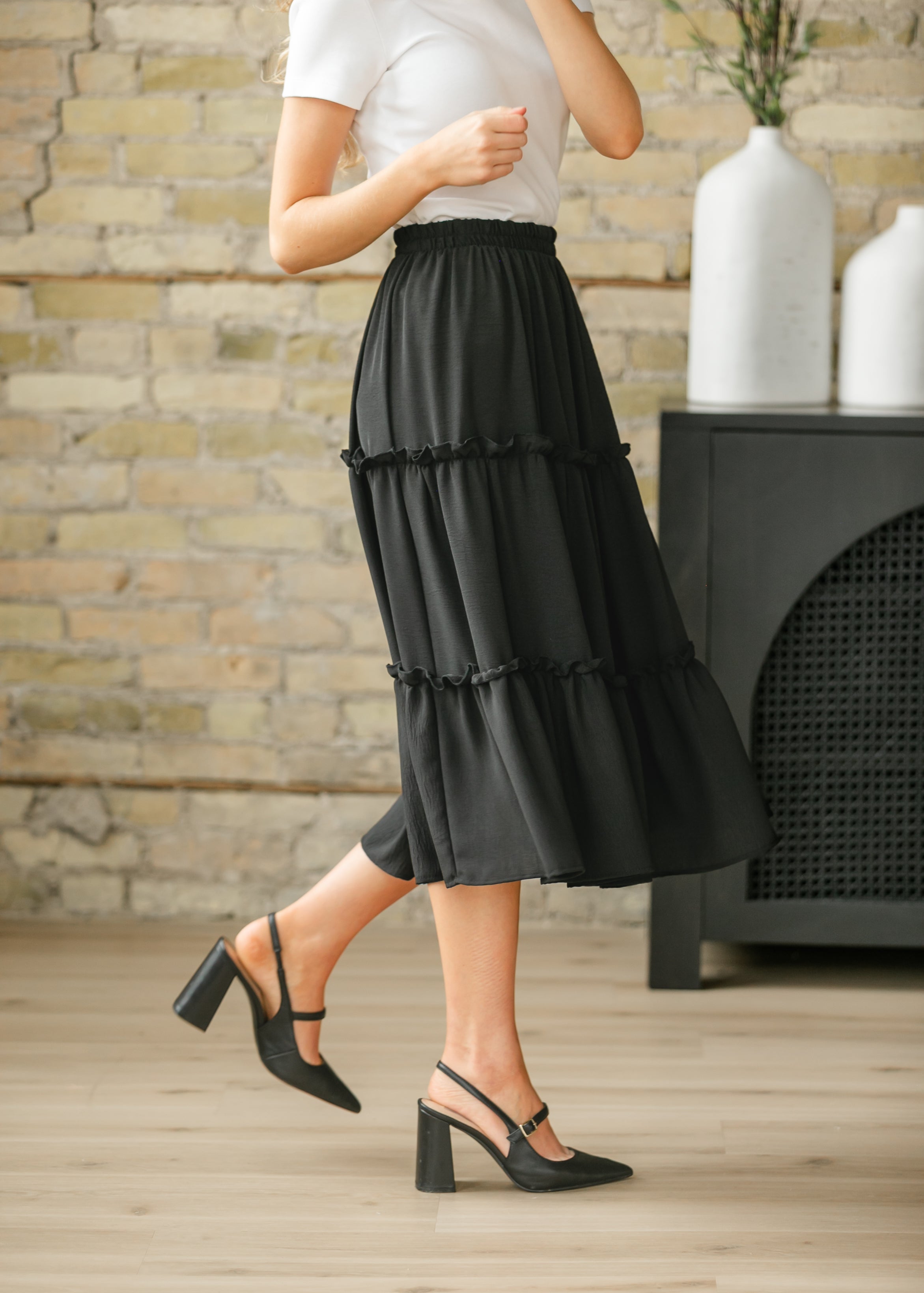 Giana Ruffle Tiered Midi Skirt Inherit Co.