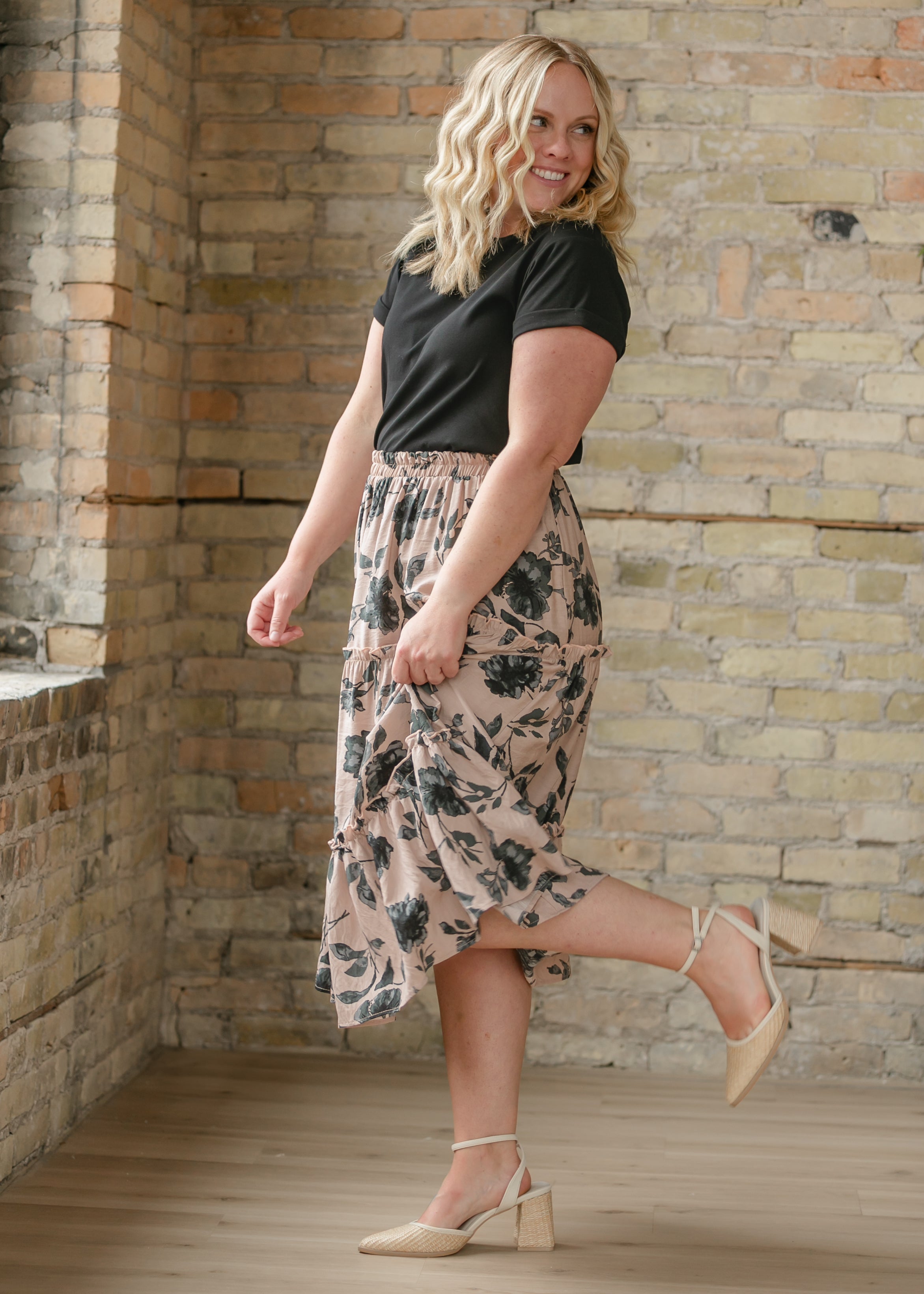 Giana Ruffle Tiered Midi Skirt Inherit Co.