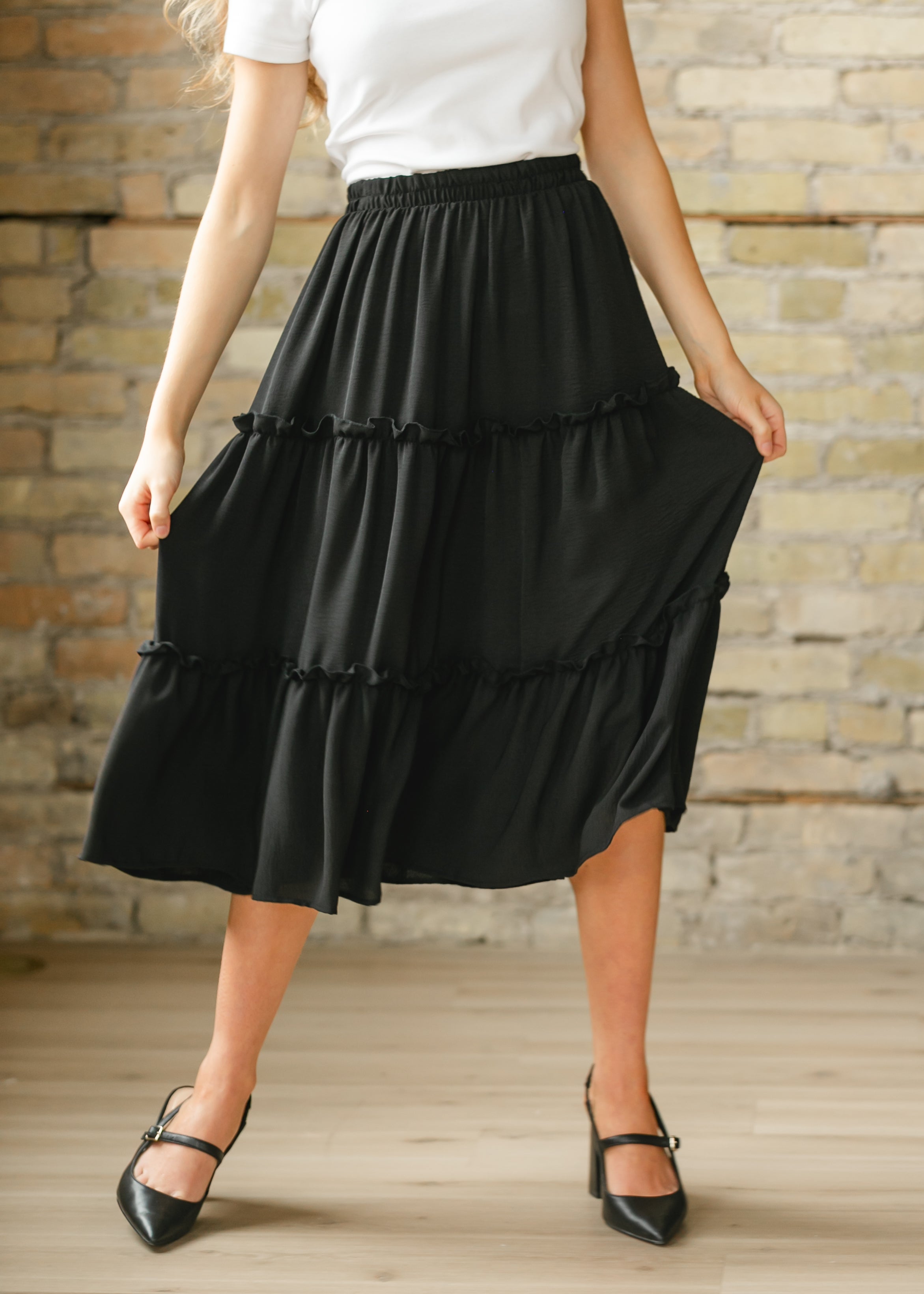 Giana Ruffle Tiered Midi Skirt Inherit Co.