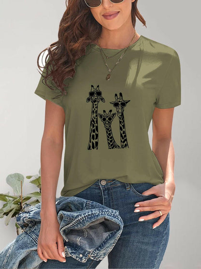 Giraffe Graphic Round Neck T-Shirt - Love Salve