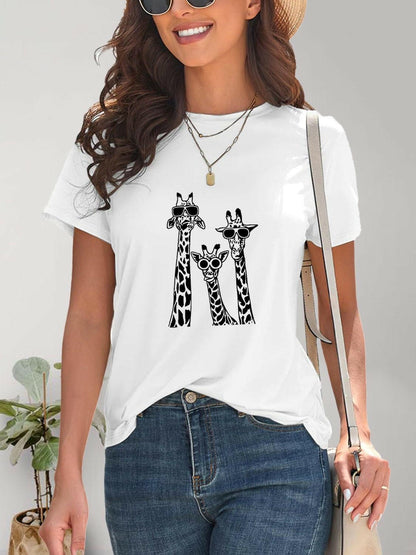 Giraffe Graphic Round Neck T-Shirt - Love Salve