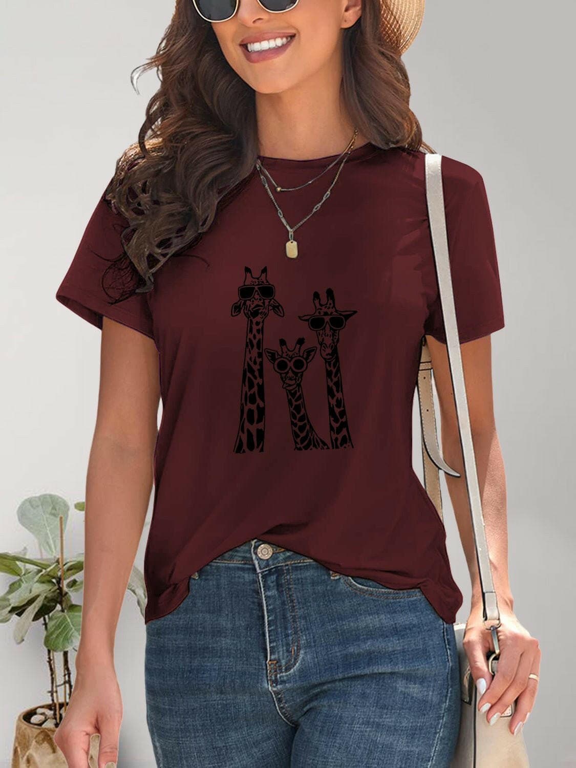 Giraffe Graphic Round Neck T-Shirt - Love Salve