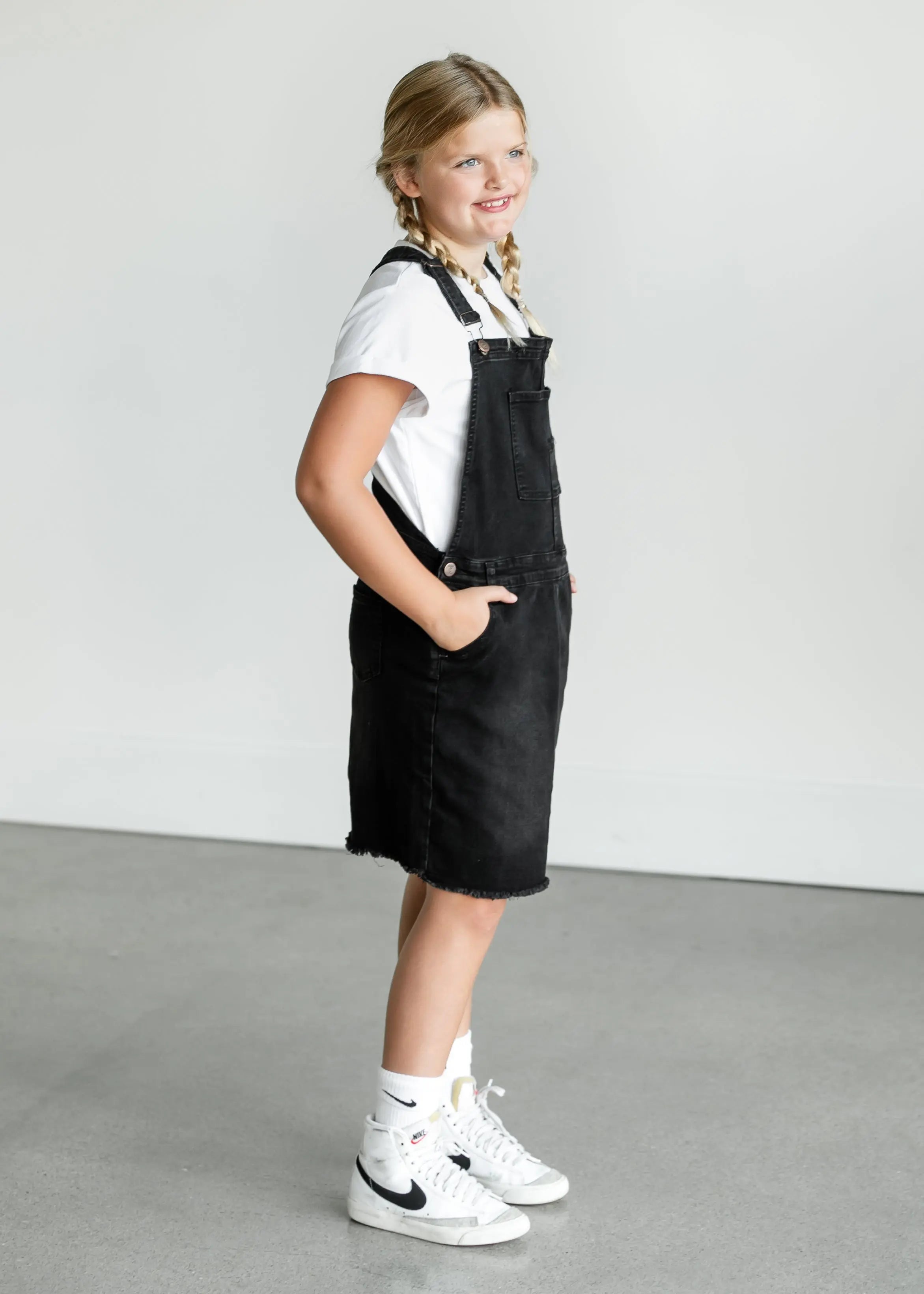 DOORBUSTER - Girl's Aria Denim Overall Jumper Dress - FINAL SALE Inherit Co.