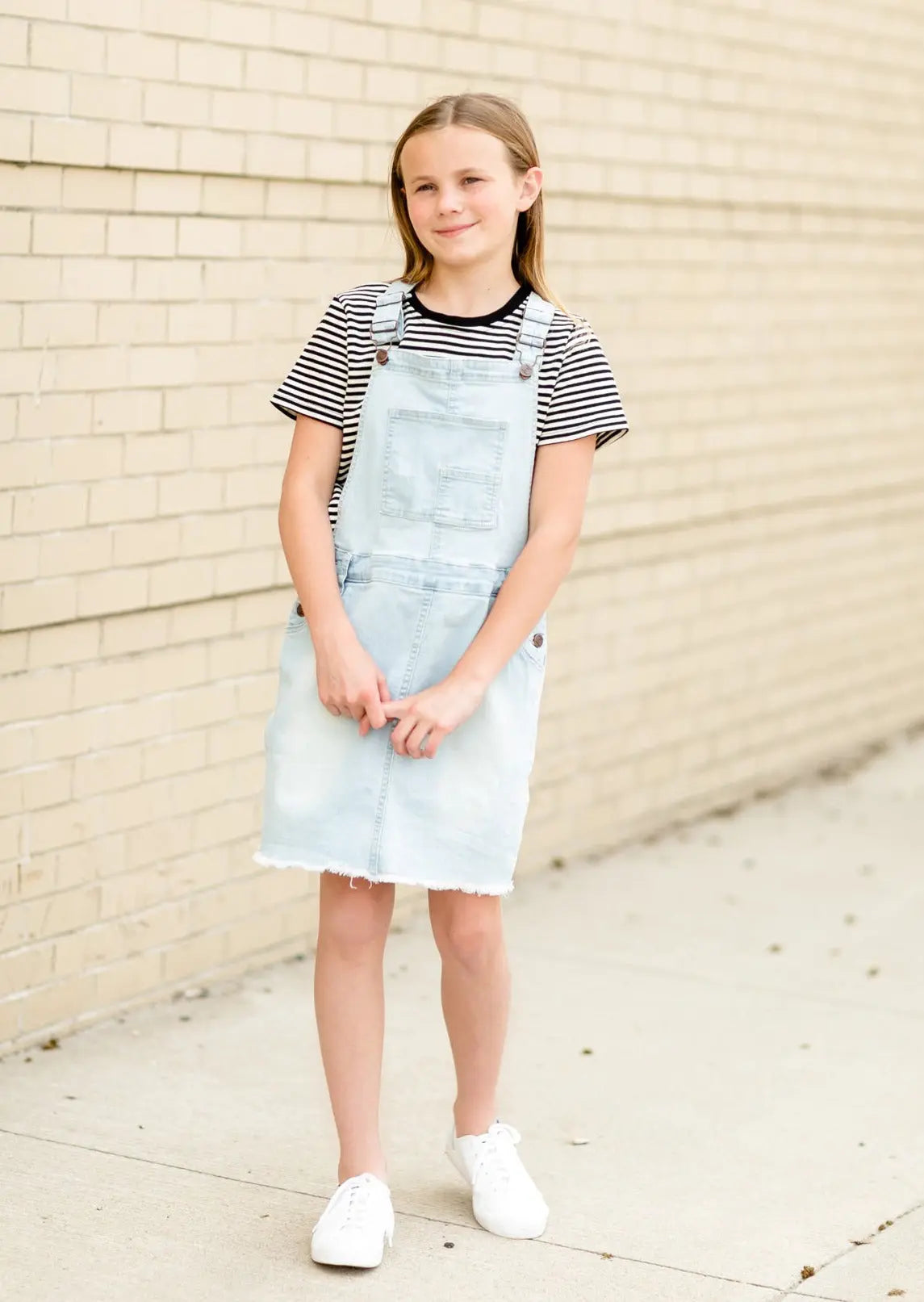 DOORBUSTER - Girl's Aria Denim Overall Jumper Dress - FINAL SALE Inherit Co.