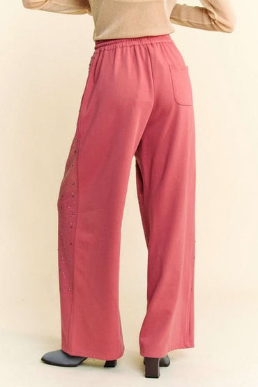 Glamorous Rhinestone - Embellished Wide Leg Pants with Adjustable Drawstring - Love Salve