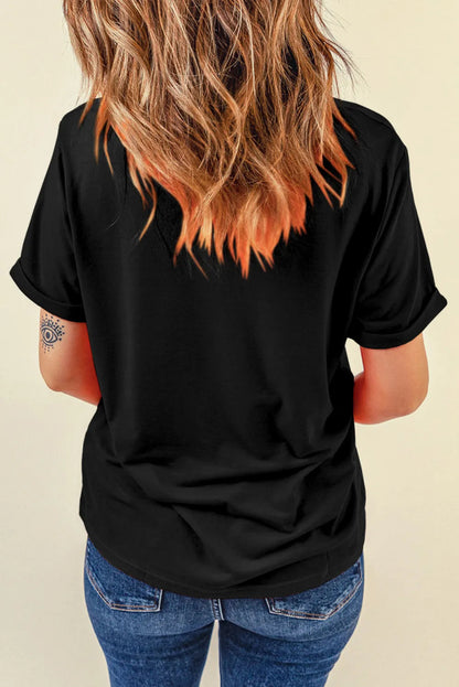 Glitter Pumpkin Round Neck Short Sleeve T-Shirt for Women - Love Salve 