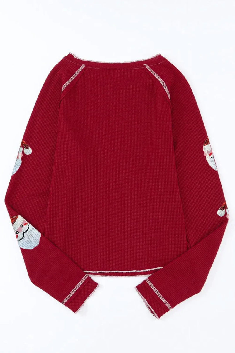 Glittering Sequin Santa Long Sleeve Blouse with Round Neck - Love Salve 