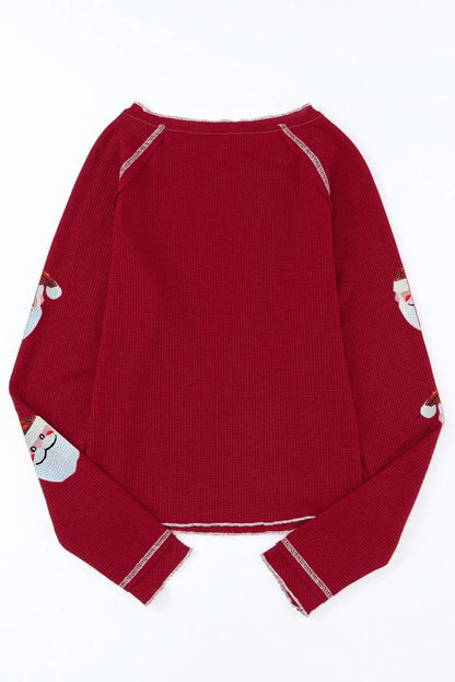 Glittering Sequin Santa Long Sleeve Blouse with Round Neck - Love Salve 