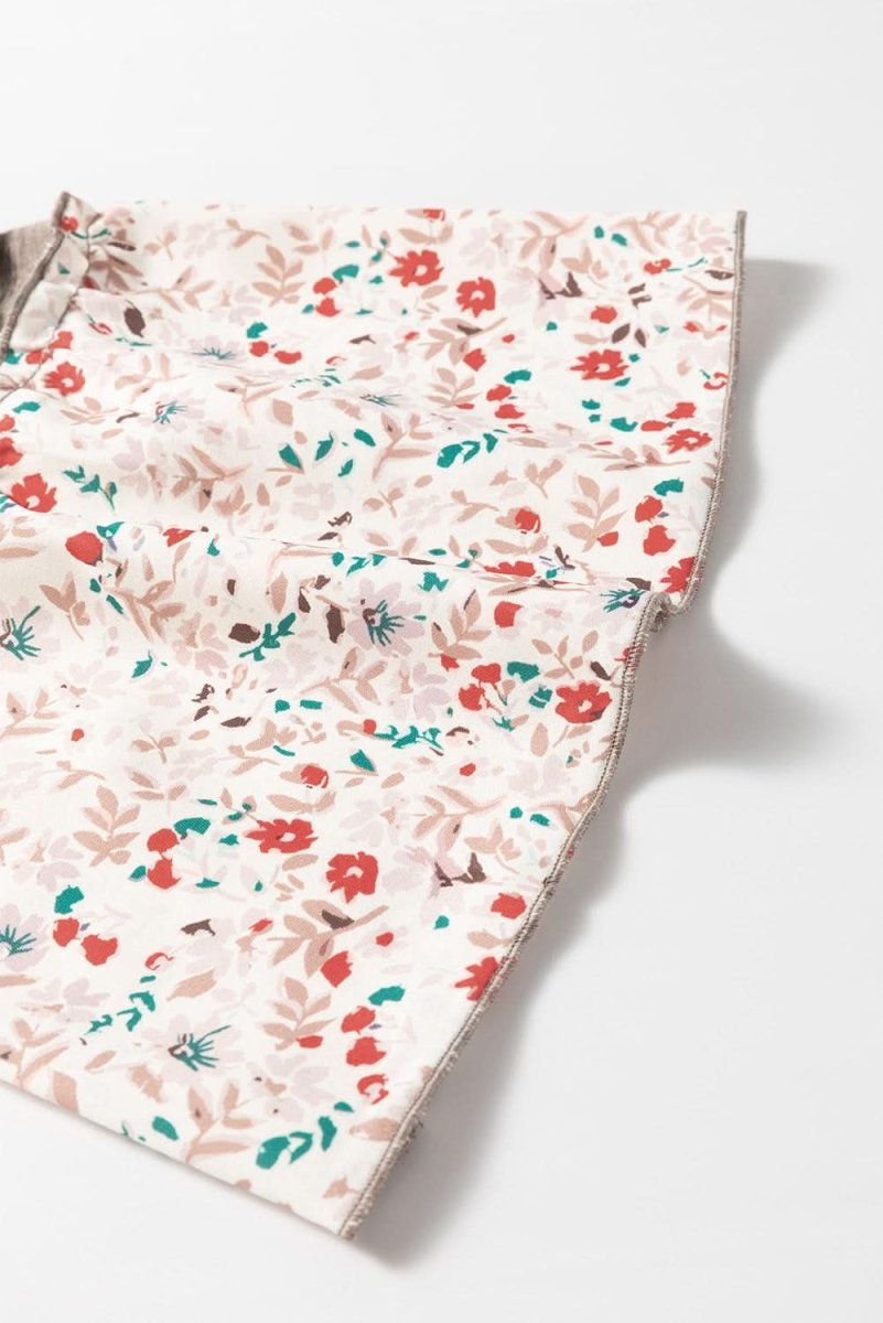 Goat Colorblock Floral Patchwork Flared Sleeve Buttons Henley Top - Love Salve 