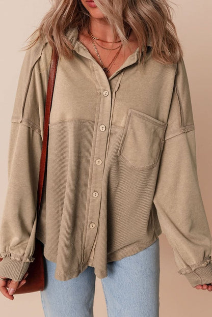 Goat Mineral Wash Textured Patchwork Loose Fit Shacket - Love Salve 