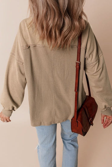 Goat Mineral Wash Textured Patchwork Loose Fit Shacket - Love Salve 