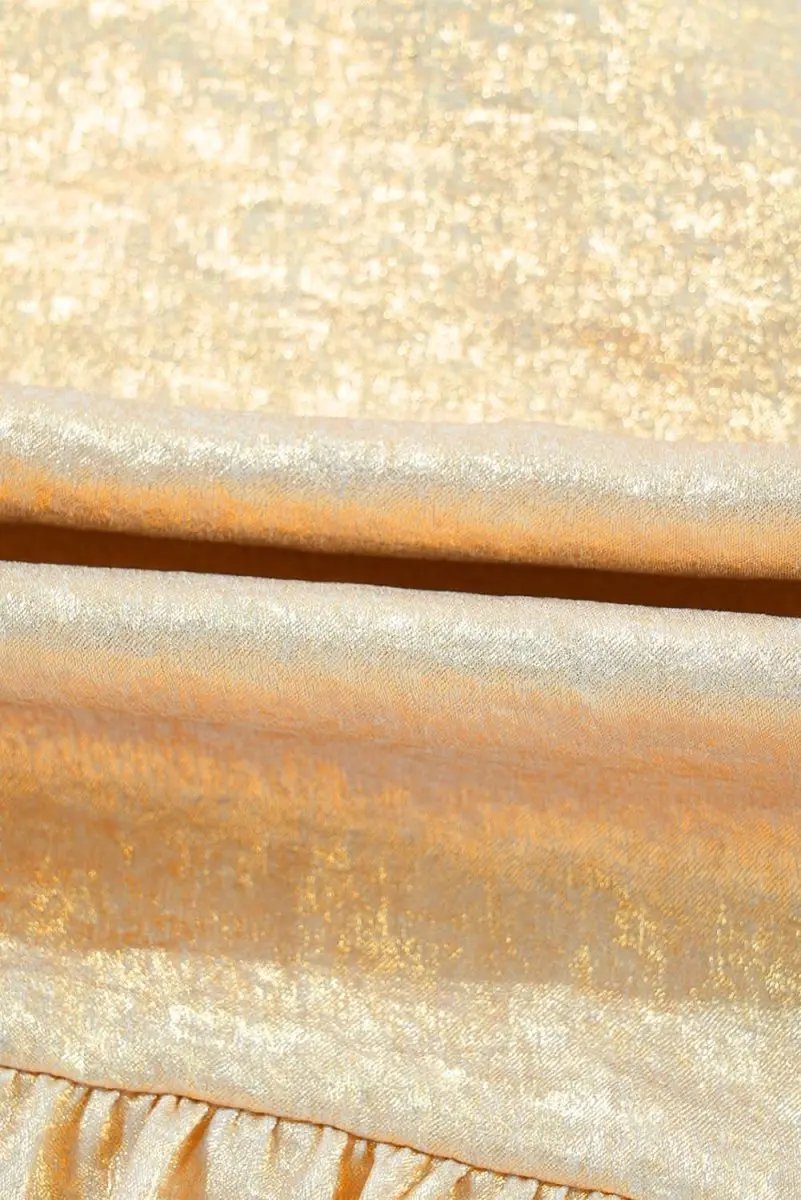 Gold Metallic Frilled V Neck Puff Sleeve Babydoll Blouse - Love Salve 