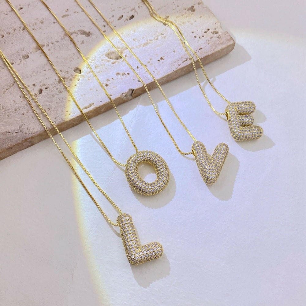 Gold-Plated Inlaid Zircon Letter Necklace - Love Salve