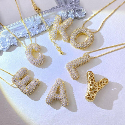 Gold-Plated Inlaid Zircon Letter Necklace - Love Salve