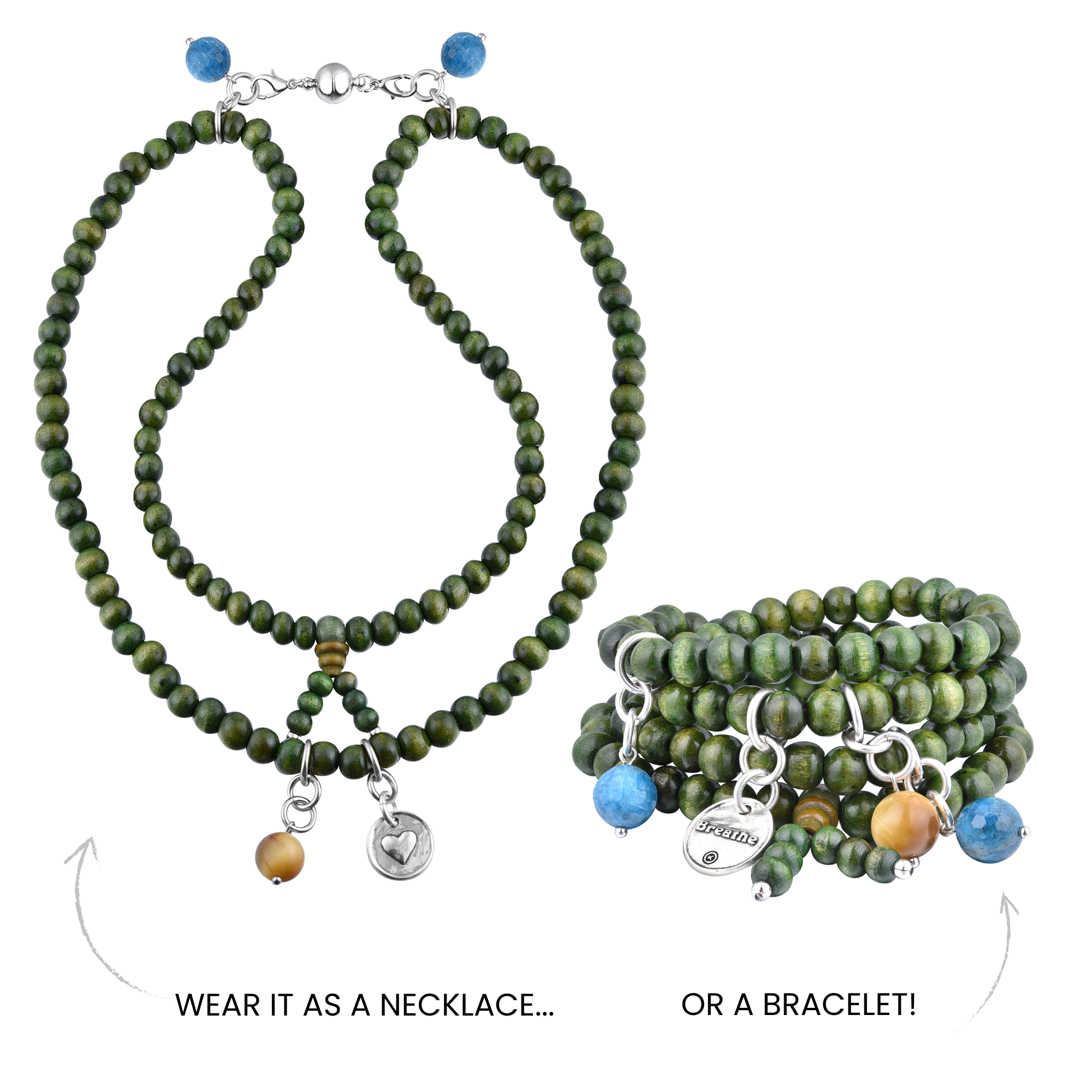 Breathe Heart Wood Boho Wrap Bracelet/Necklace Katia Designs