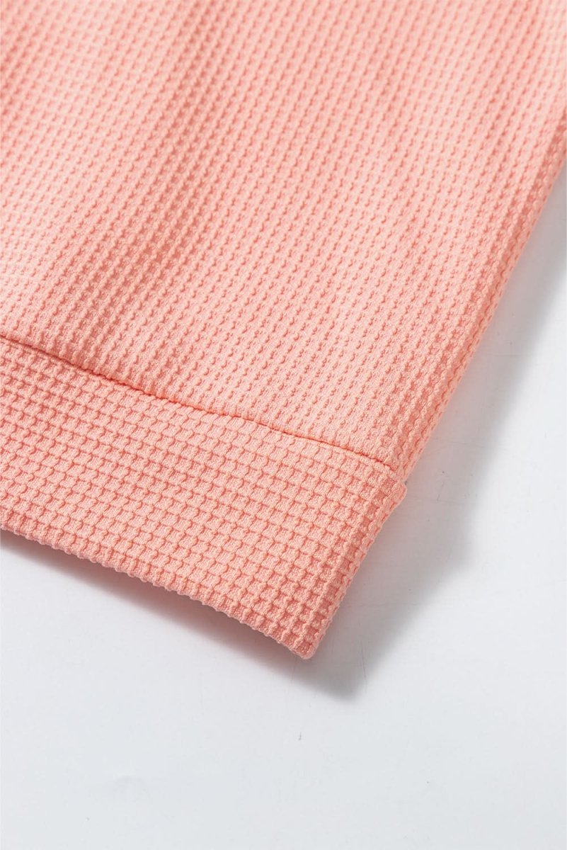 Grapefruit Orange Waffle Knit Wide Bracelet Sleeve Patchwork Raglan Top - Love Salve