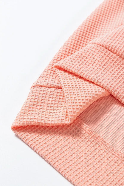 Grapefruit Orange Waffle Knit Wide Bracelet Sleeve Patchwork Raglan Top - Love Salve