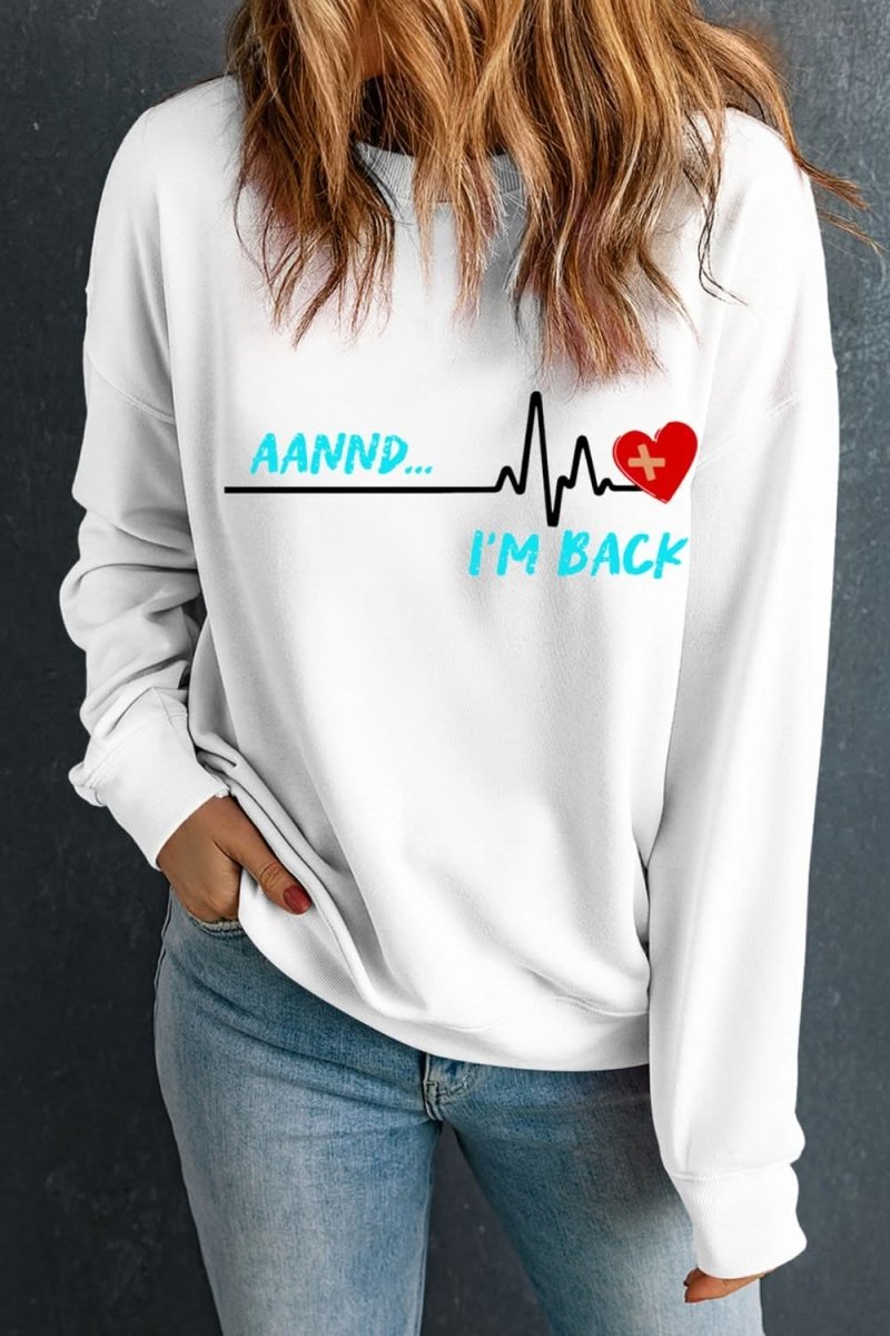 Graphic Round Neck Long Sleeve Sweatshirt - Love Salve 