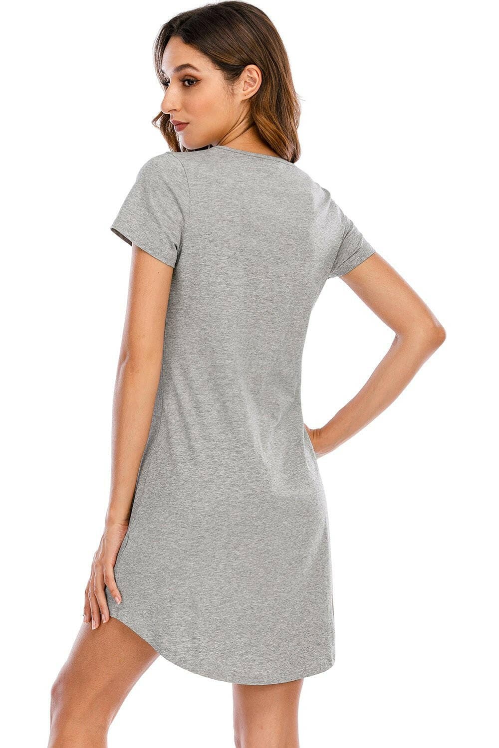 Graphic Round Neck Short Sleeve Lounge Dress - Love Salve