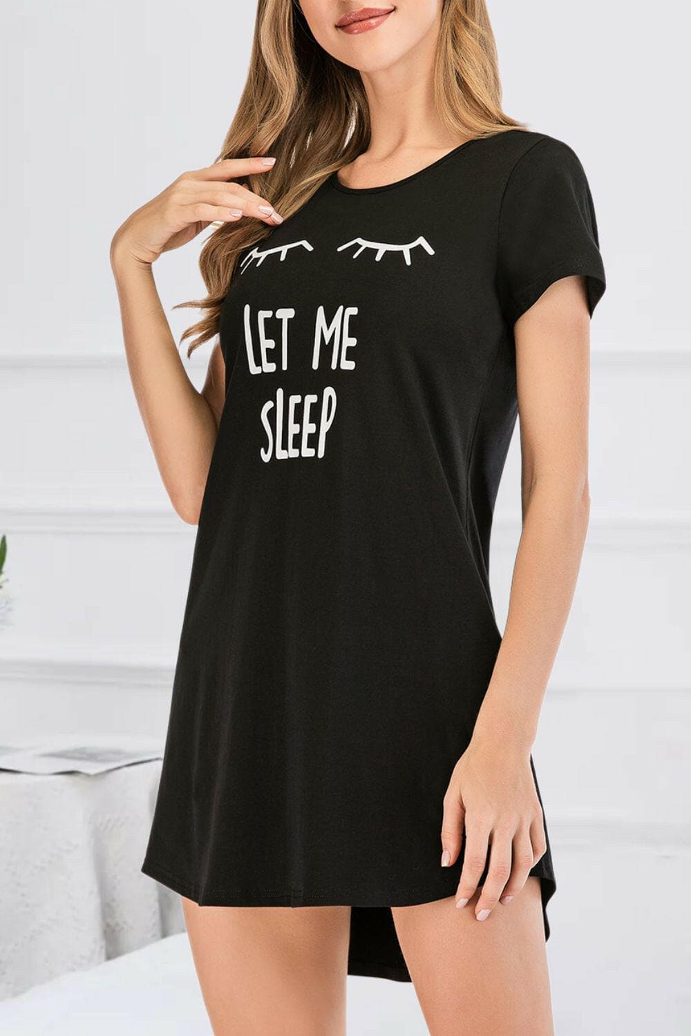 Graphic Round Neck Short Sleeve Lounge Dress - Love Salve