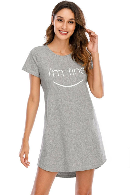 Graphic Round Neck Short Sleeve Lounge Dress - Love Salve