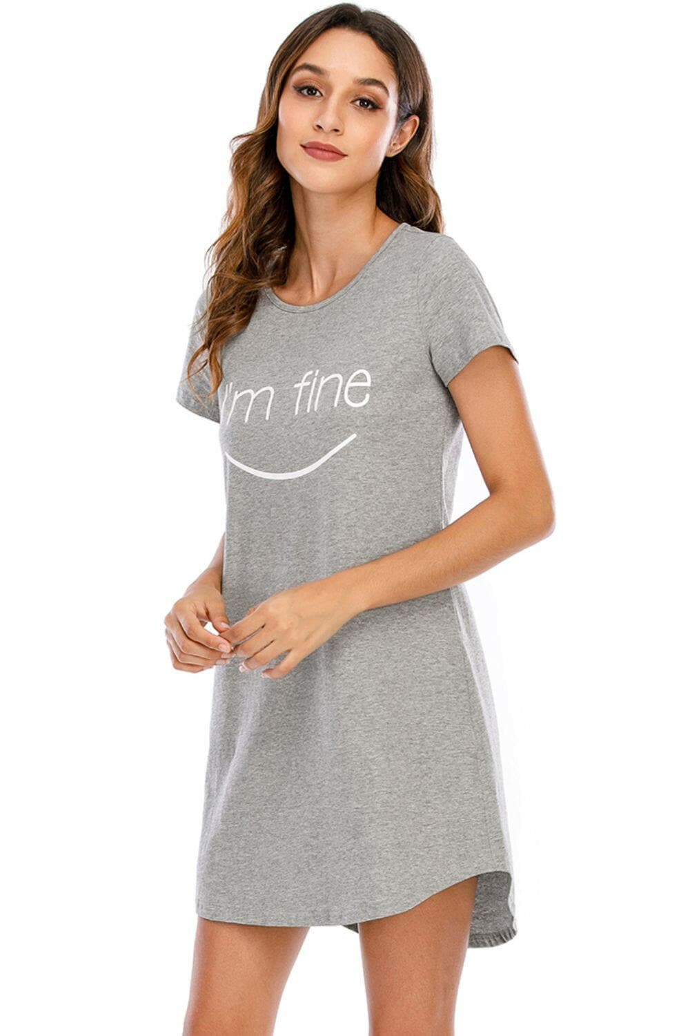 Graphic Round Neck Short Sleeve Lounge Dress - Love Salve