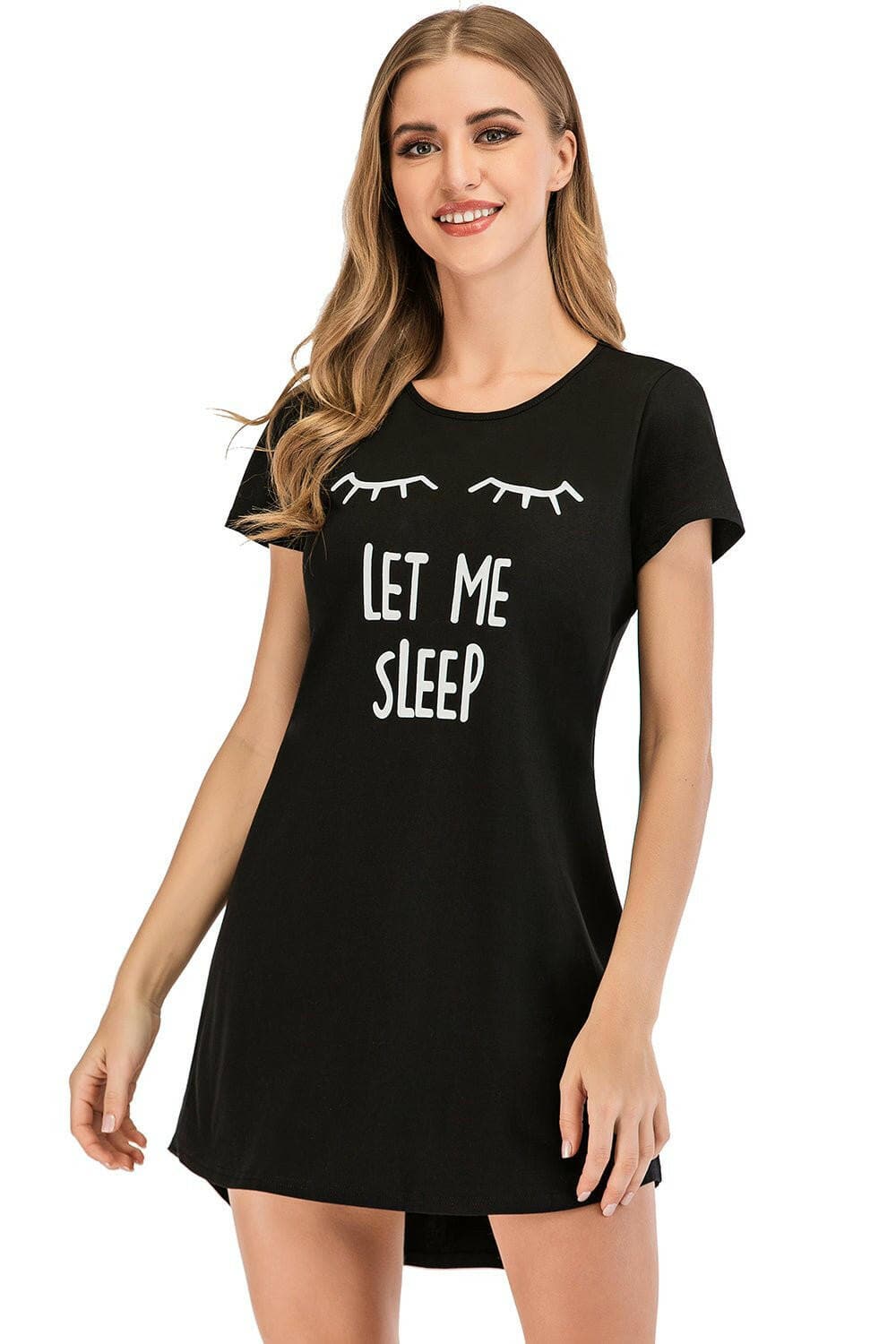 Graphic Round Neck Short Sleeve Lounge Dress - Love Salve