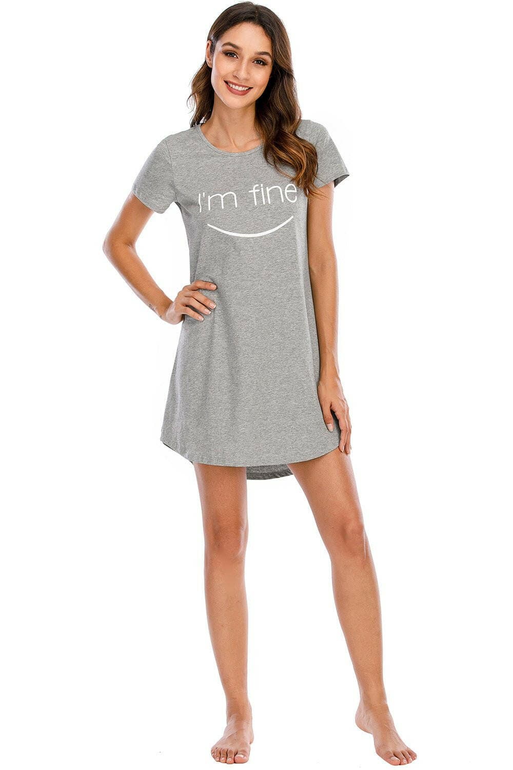 Graphic Round Neck Short Sleeve Lounge Dress - Love Salve