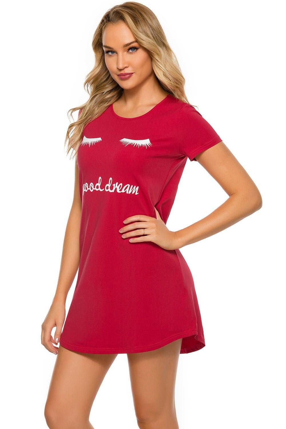 Graphic Round Neck Short Sleeve Lounge Dress - Love Salve