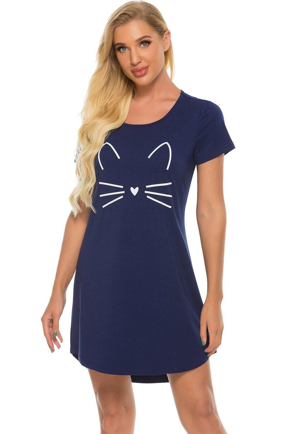 Graphic Round Neck Short Sleeve Lounge Dress - Love Salve