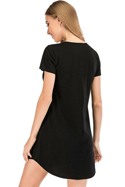 Graphic Round Neck Short Sleeve Lounge Dress - Love Salve