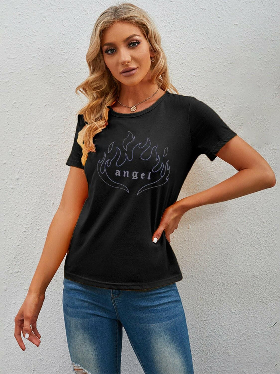 Graphic Round Neck Short Sleeve T-Shirt - Love Salve