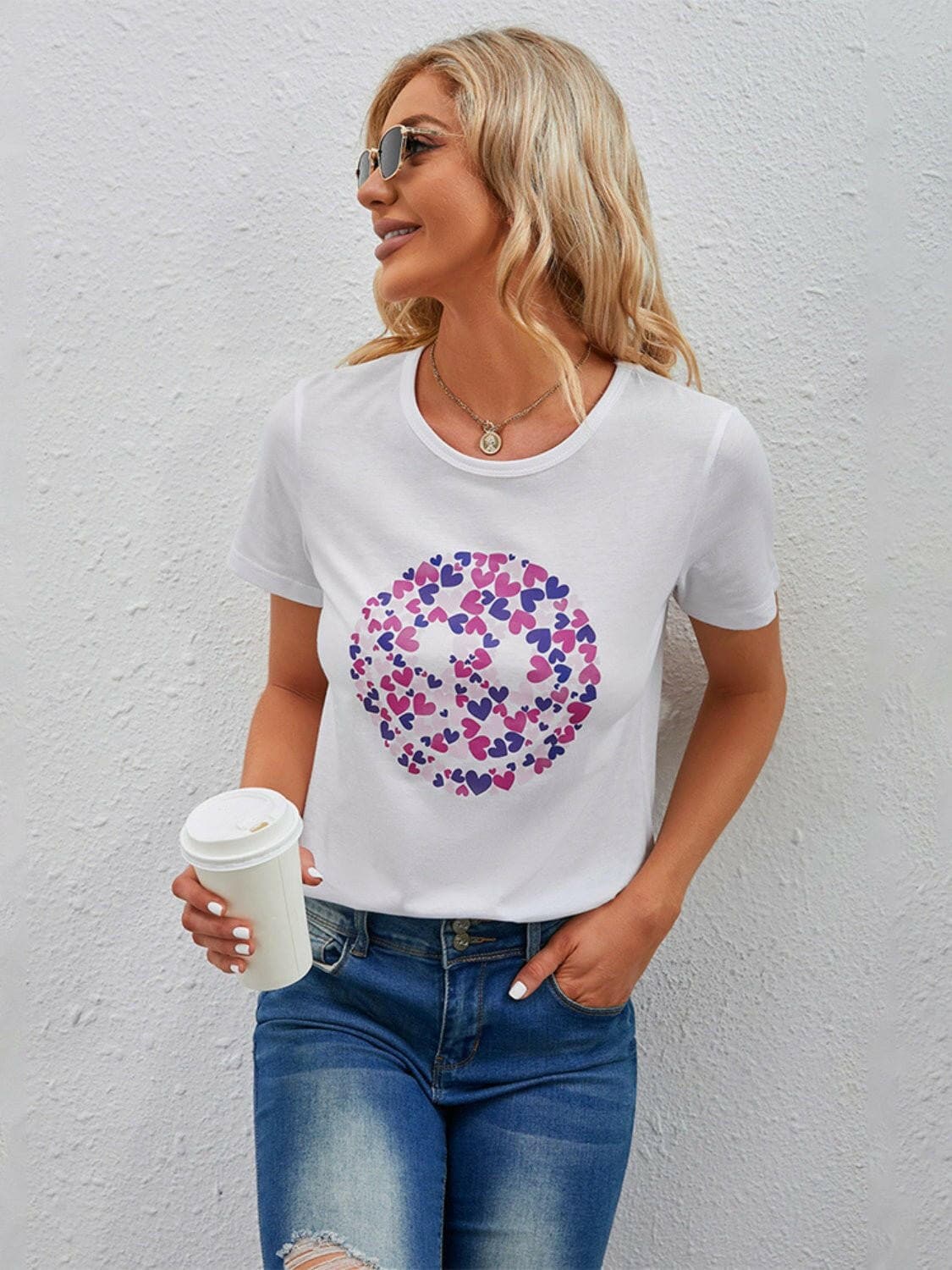 Graphic Round Neck Short Sleeve T-Shirt - Love Salve