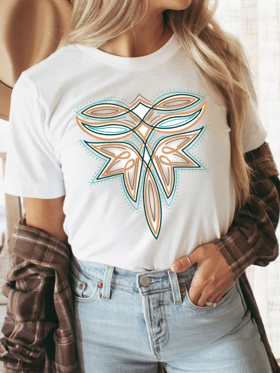 Graphic Round Neck Short Sleeve T-Shirt - Love Salve