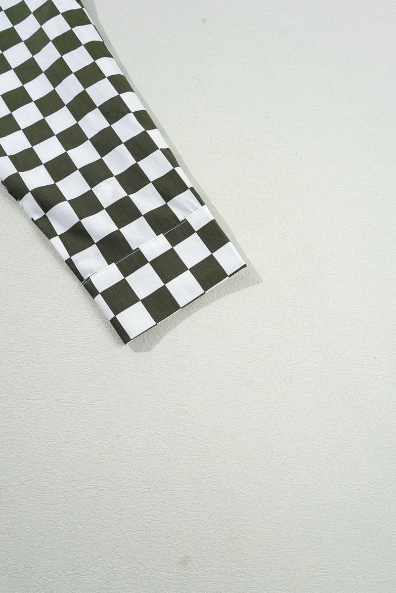 Green Checkerboard Printed Drop Shoulder Loose Casual Shirt - Love Salve