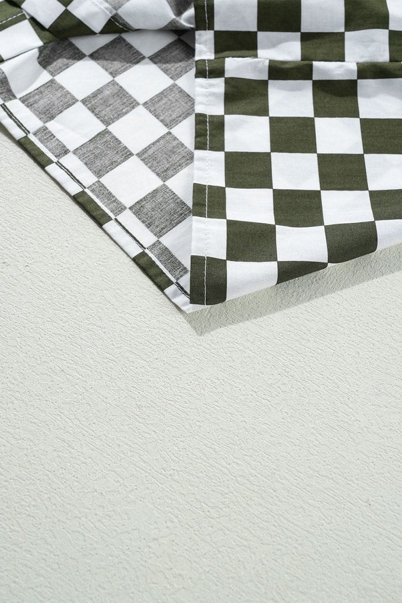 Green Checkerboard Printed Drop Shoulder Loose Casual Shirt - Love Salve