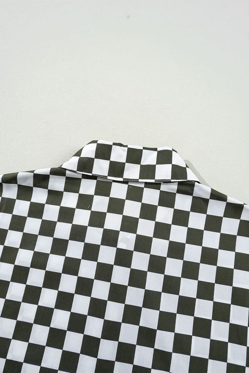 Green Checkerboard Printed Drop Shoulder Loose Casual Shirt - Love Salve